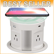 Load image into Gallery viewer, Automatic Pop-Up Outlet with 4 AC &amp; USB Ports - Wireless Charging Convenience