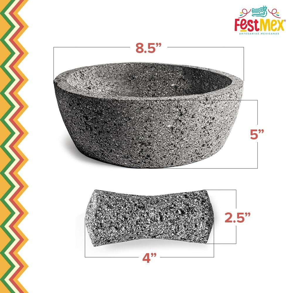Durable Hand-Carved Molcajete Mortar & Pestle - 8 Inches of Culinary Tradition