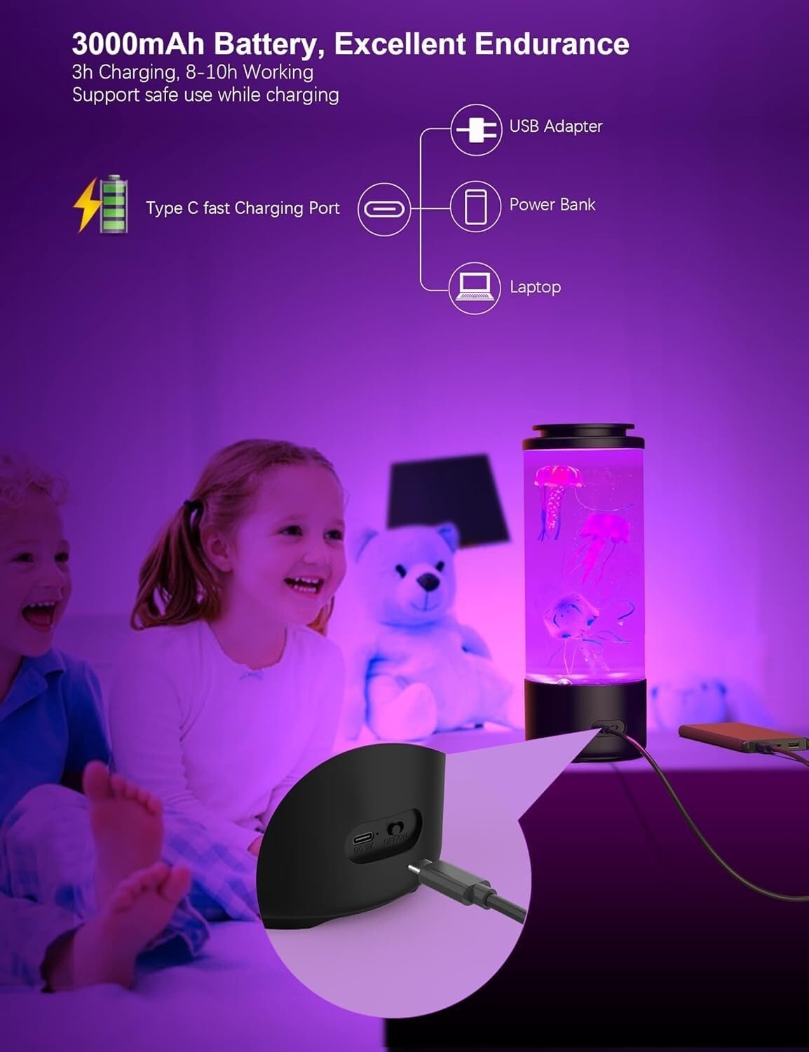 Elegant Jellyfish Night Light with Bluetooth Speaker - 4 Modes & Soothing Sounds