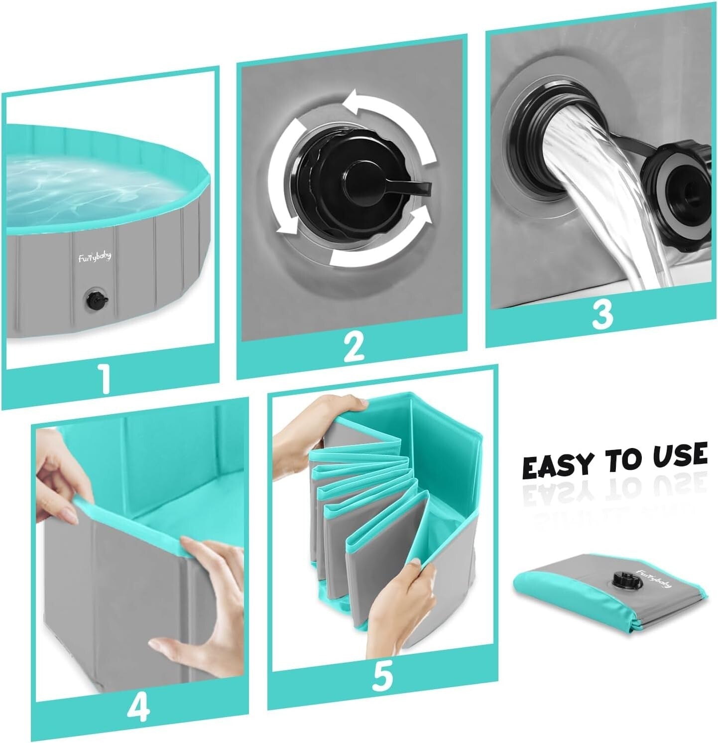 Foldable Hard Plastic Pool for Dogs - 47" Round Safe Fun for Pets & Kids