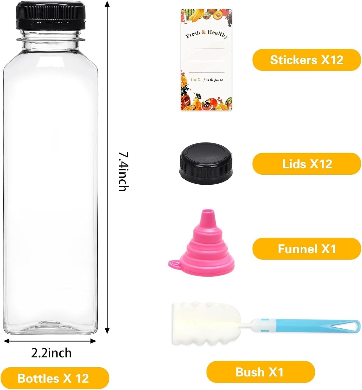 Clear 16oz Juice Bottles with Caps - Ideal for Smoothies & Camping Drinks