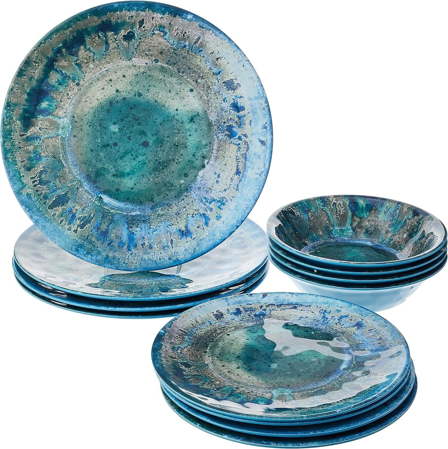 12-piece Dishwasher Safe Dinnerware Set – Vibrant Coastal Melamine Dishes