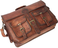 Load image into Gallery viewer, Premium Full Grain Leather Crossbody Bag - 18 Inch Laptop Shoulder Satchel