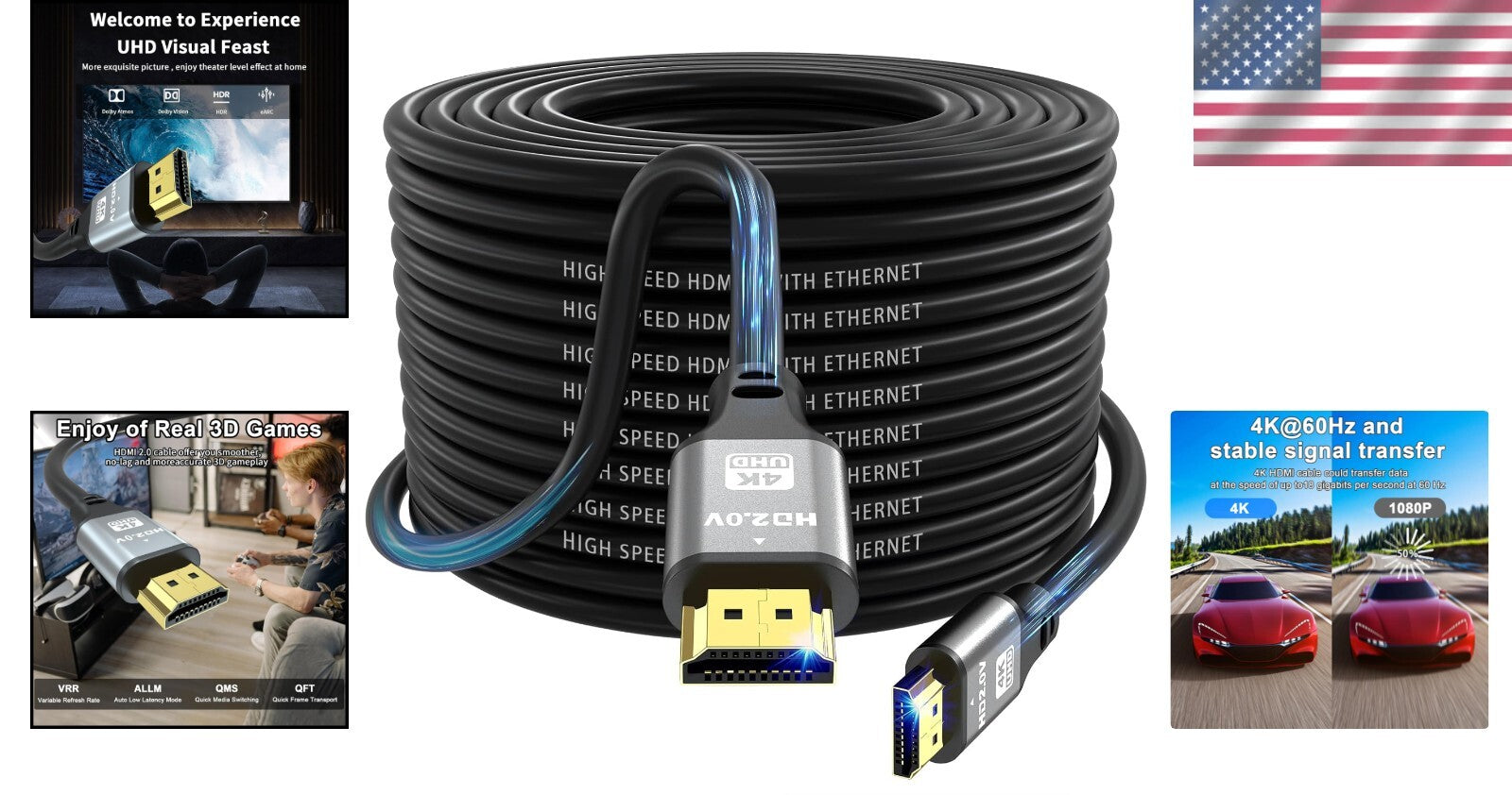 75 FT High-Speed 4K HDMI Cable, 18Gbps with ARC & HDR for Gaming & Streaming