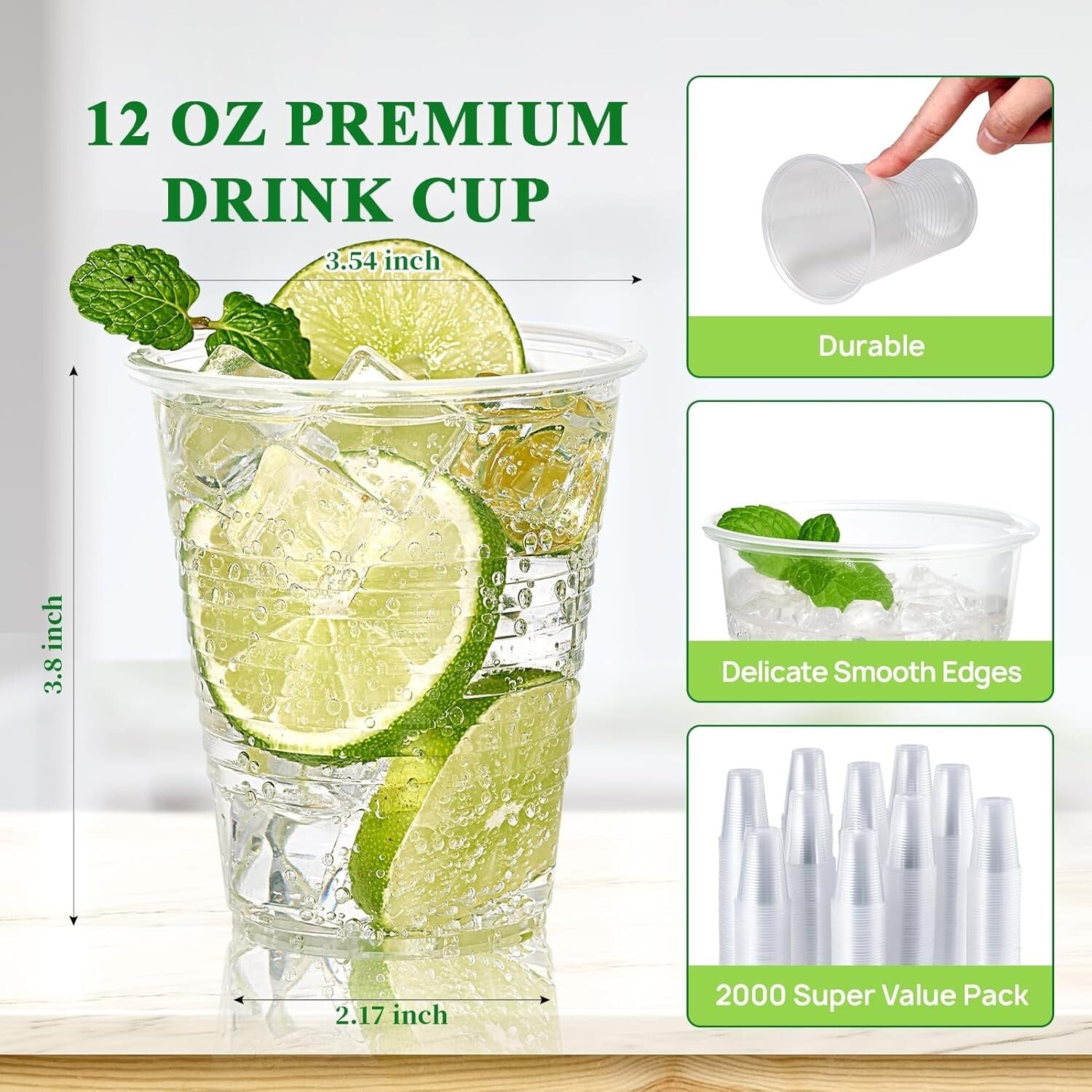 2000 Pack 12 Oz Clear Plastic Cups - Durable Disposable Drinkware for Parties