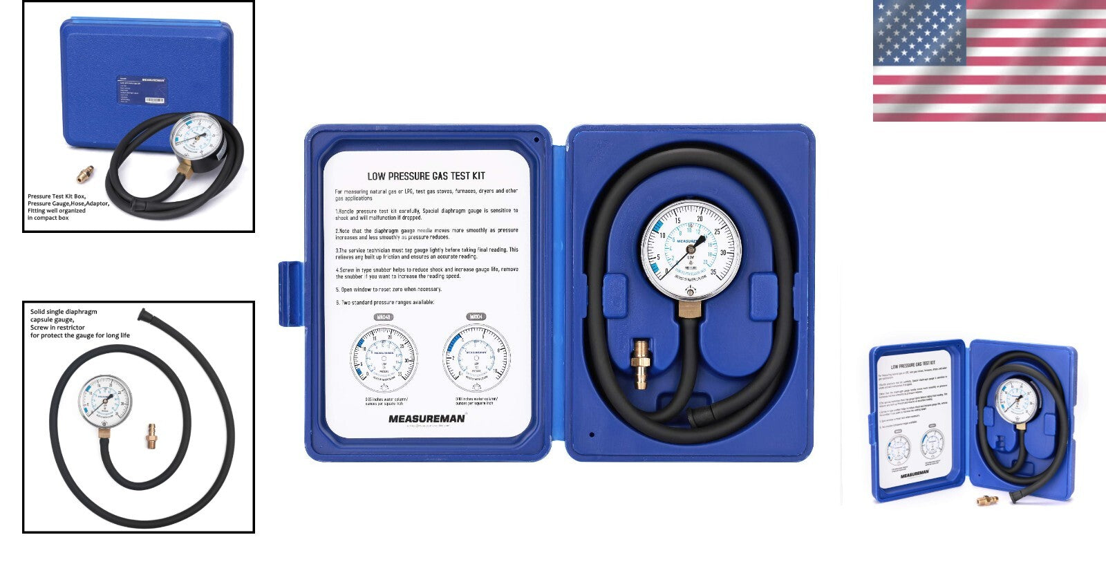 2.5" Dial Gas Pressure Gauge Kit for Natural and LP Gas - Lightweight & Accurate