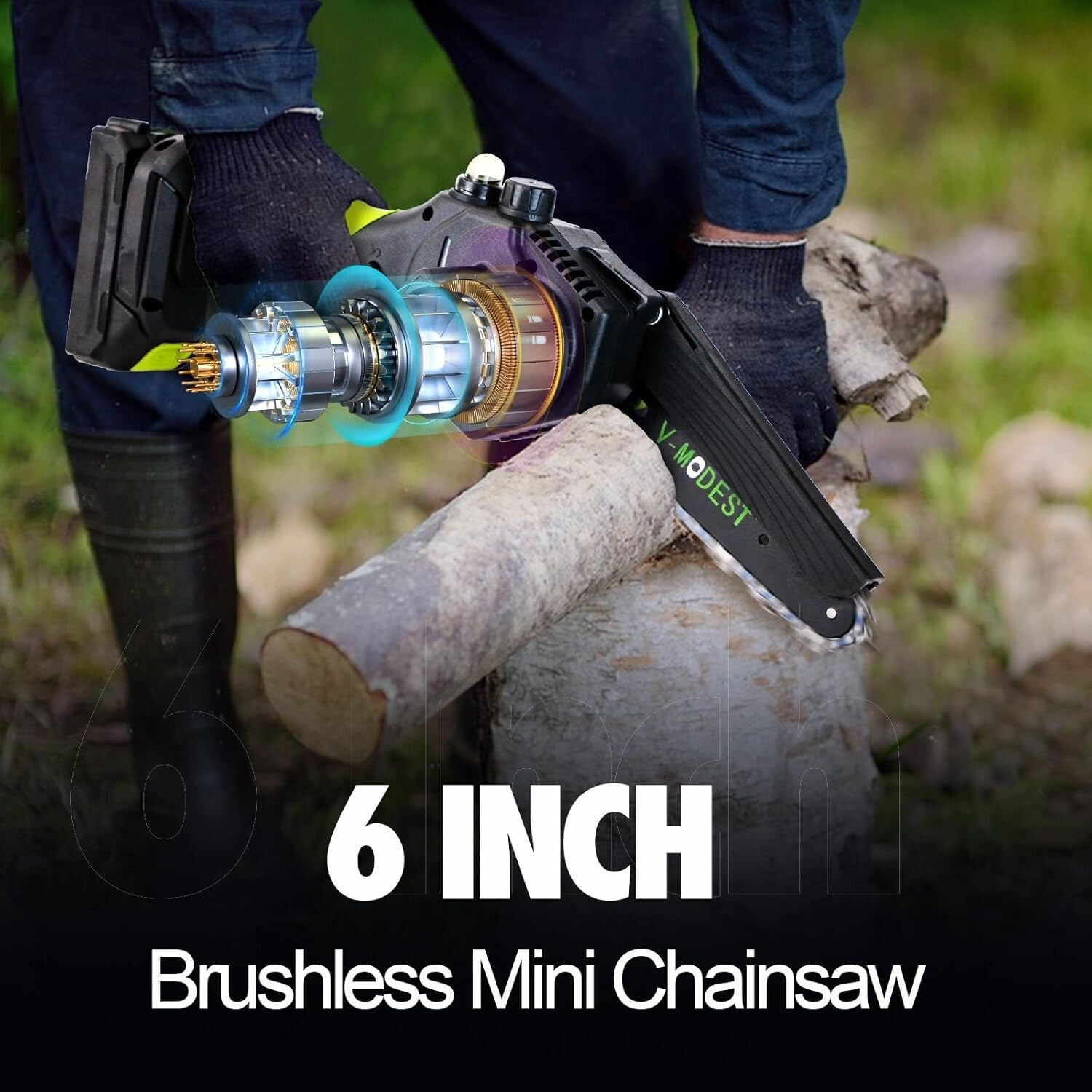 Efficient 6-Inch Battery-Powered Pole Saw with Auto Lubrication & Dual Batteries