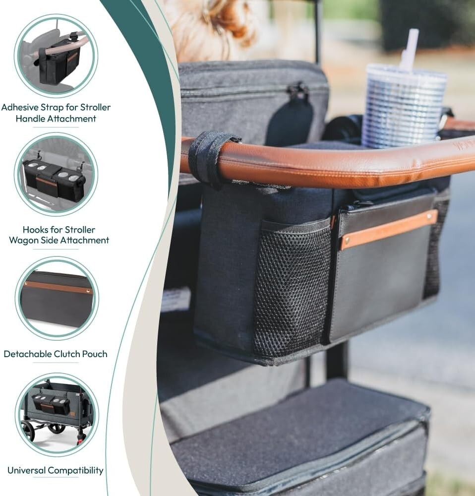 Enhanced Parent Console for Strollers with Baby Wipes Holder & Removable Strap