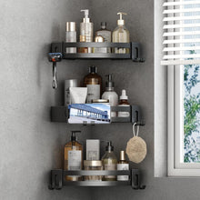 Load image into Gallery viewer, Multifunctional Rustproof Shower Caddy with Hooks - 3-Pack Corner Shelves