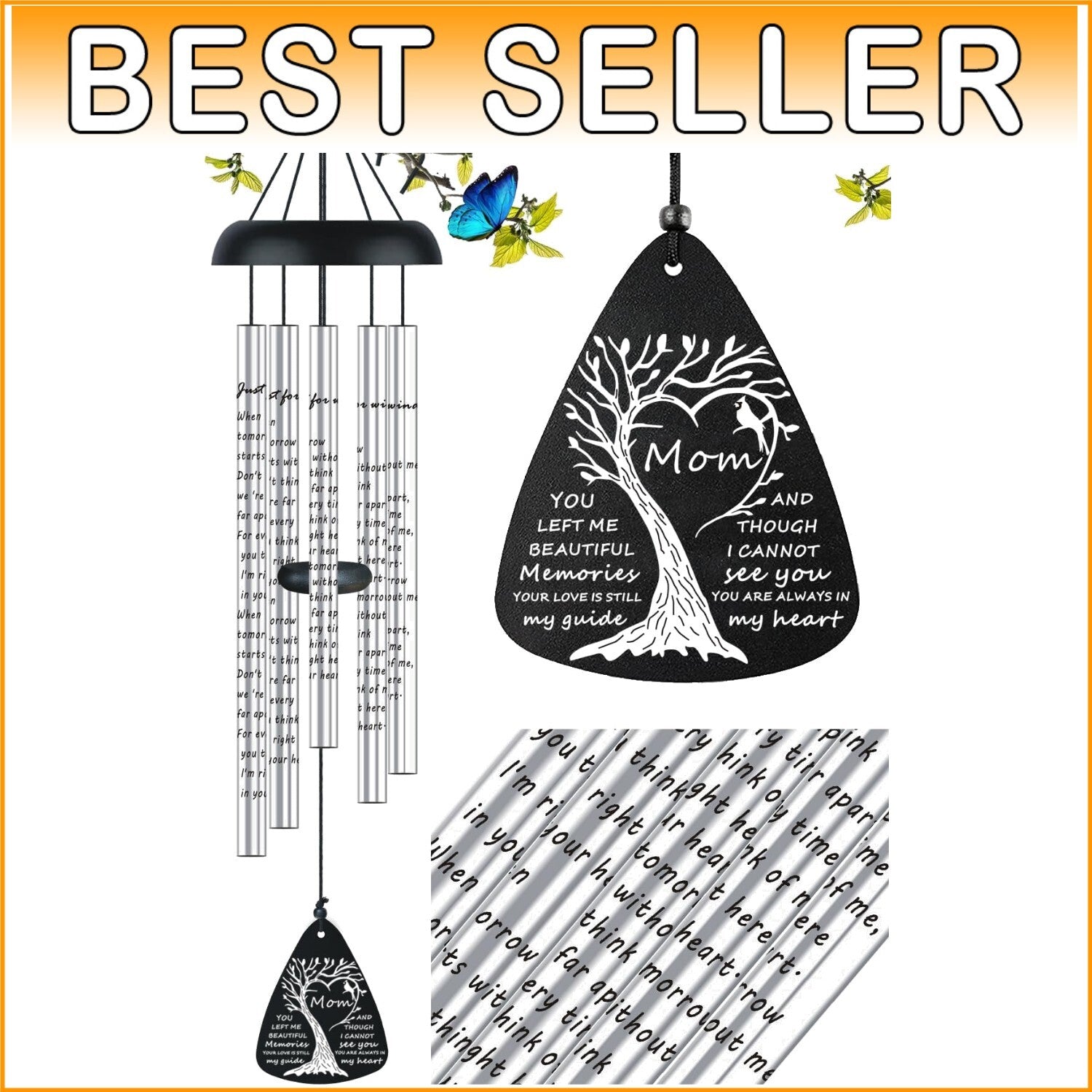 Aluminum Sympathy Wind Chimes with Soothing Notes - Thoughtful Memorial Gift