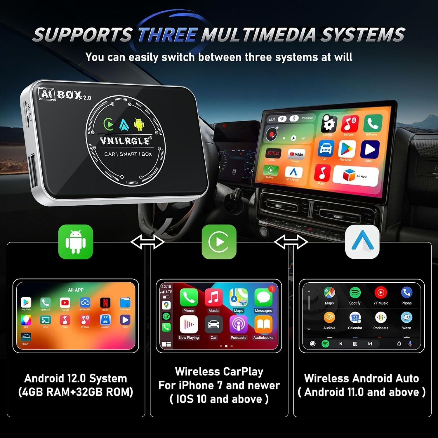 Seamless Streaming Wireless Adapter for CarPlay & Android Auto - Remote Included