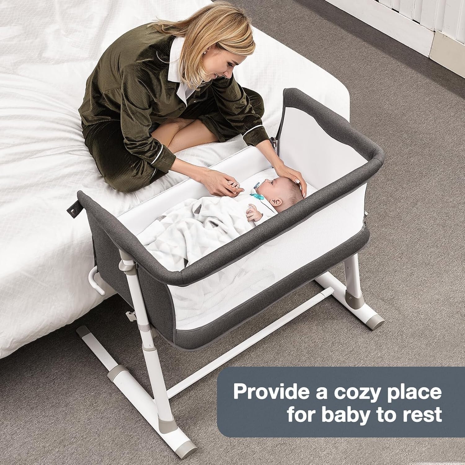 Portable Baby Bassinet with Machine Washable Cover - Easy Night Care Solution