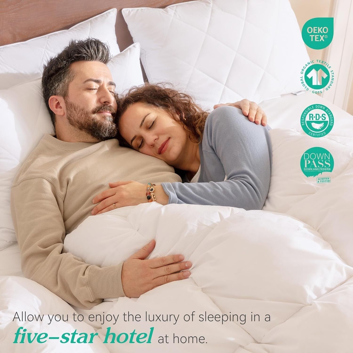 Elegant Goose Feather Bed Pillows, Medium Firm, 600 Thread Count Cotton Set