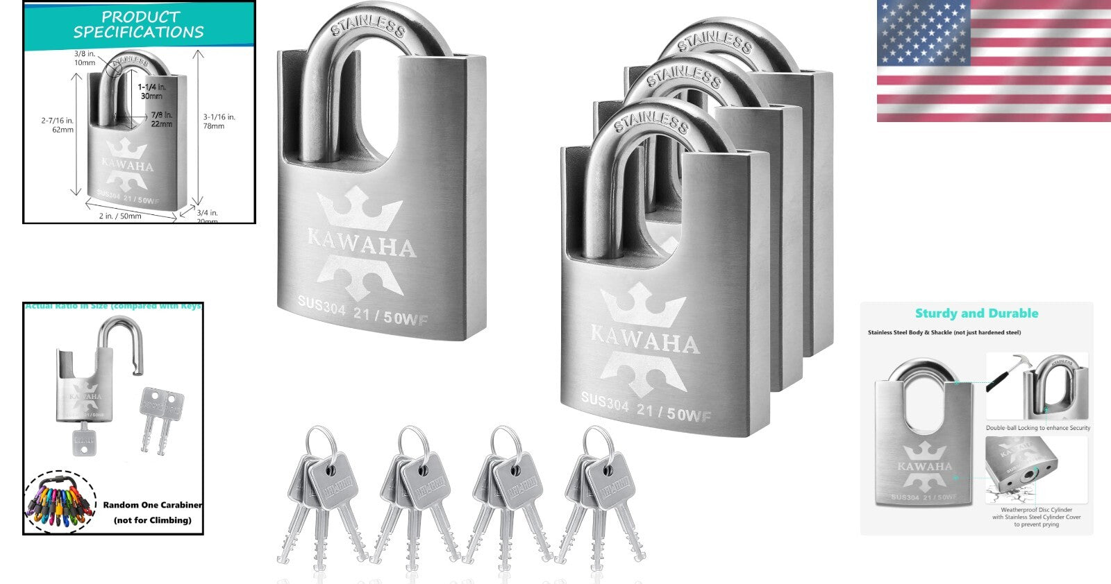 Weatherproof 50mm Heavy Duty Padlock Set - Keyed Alike for Ultimate Security