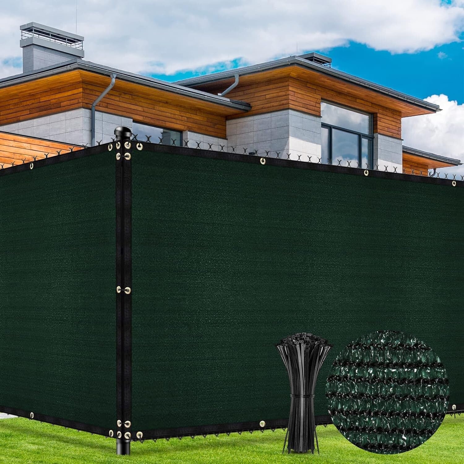 Commercial-Grade 5x50ft Green Fence Cover with Cable Ties - Heavy Duty