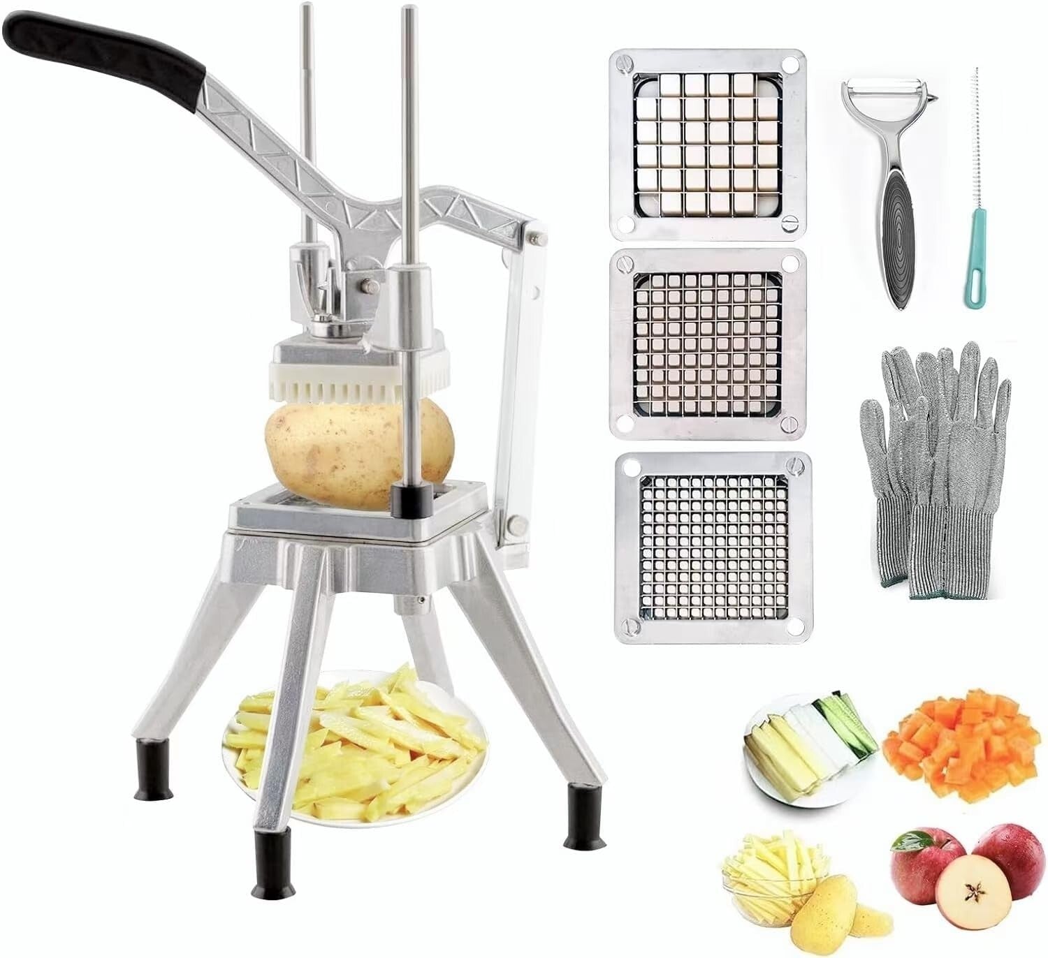Heavy-Duty Stainless Steel Vegetable Dicer with Push Handle & Easy Clean Design