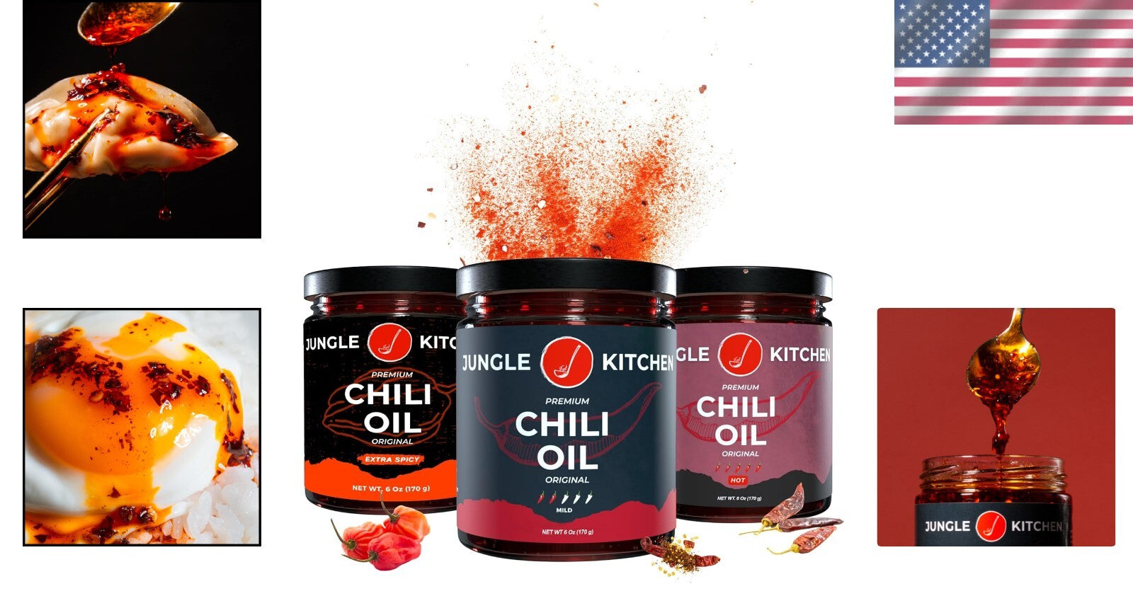 Crunchy Garlic Chili Crisp Oil - Mild, Spicy, Extra Spicy Sauces 3-Pack