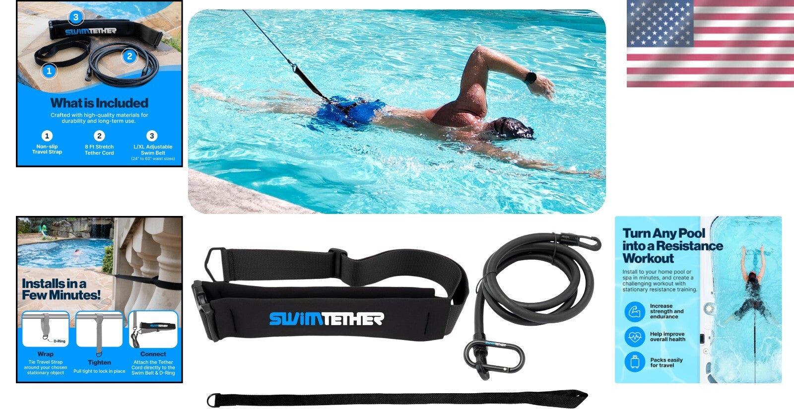 Adjustable Swimming Resistance Belt Pack for Lap Training - Durable & Portable