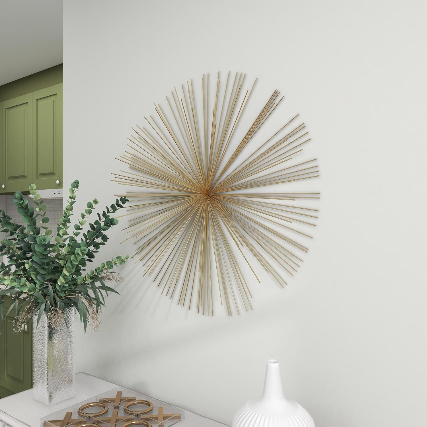 Elegant 32" Gold Satin Finish Metal Starburst Wall Sculpture for Modern Homes
