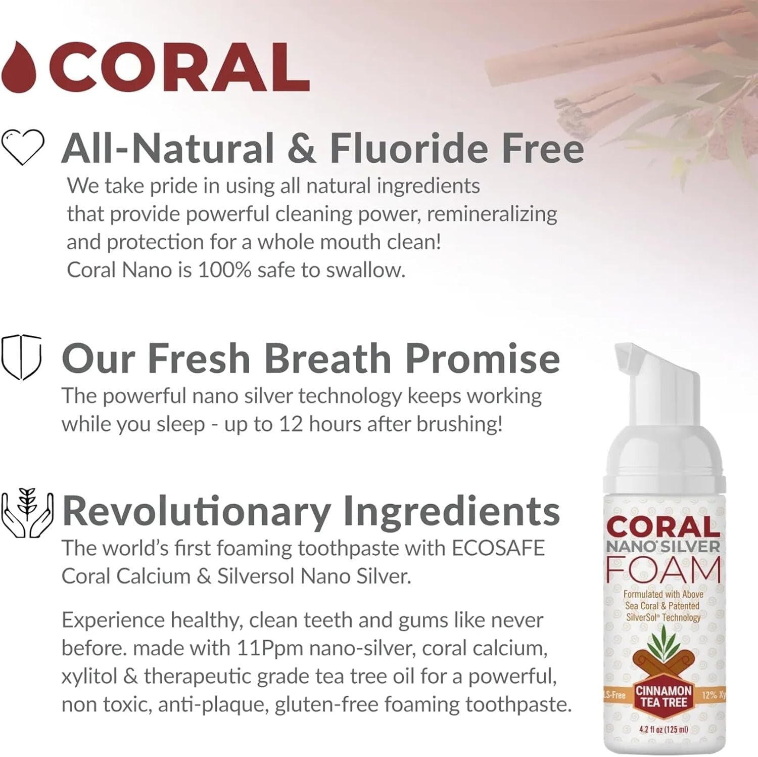 Effective Fluoride-Free Foaming Toothpaste with Nano Silver - Family 4oz Pack