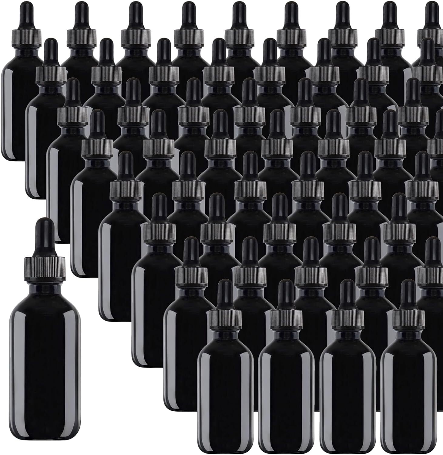 Elegant 48-Piece 2oz Black Boston Round Dropper Bottle Set for Easy Storage