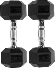 Load image into Gallery viewer, 20LB Rubber Encased Hex Dumbbells - Secure Grip and Floor Protection