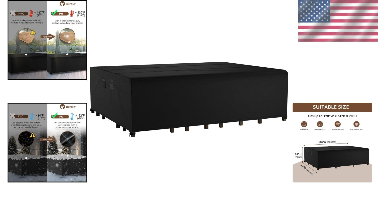 Heavy-Duty Waterproof Patio Furniture Cover - 128x64 inch Rectangular Protector