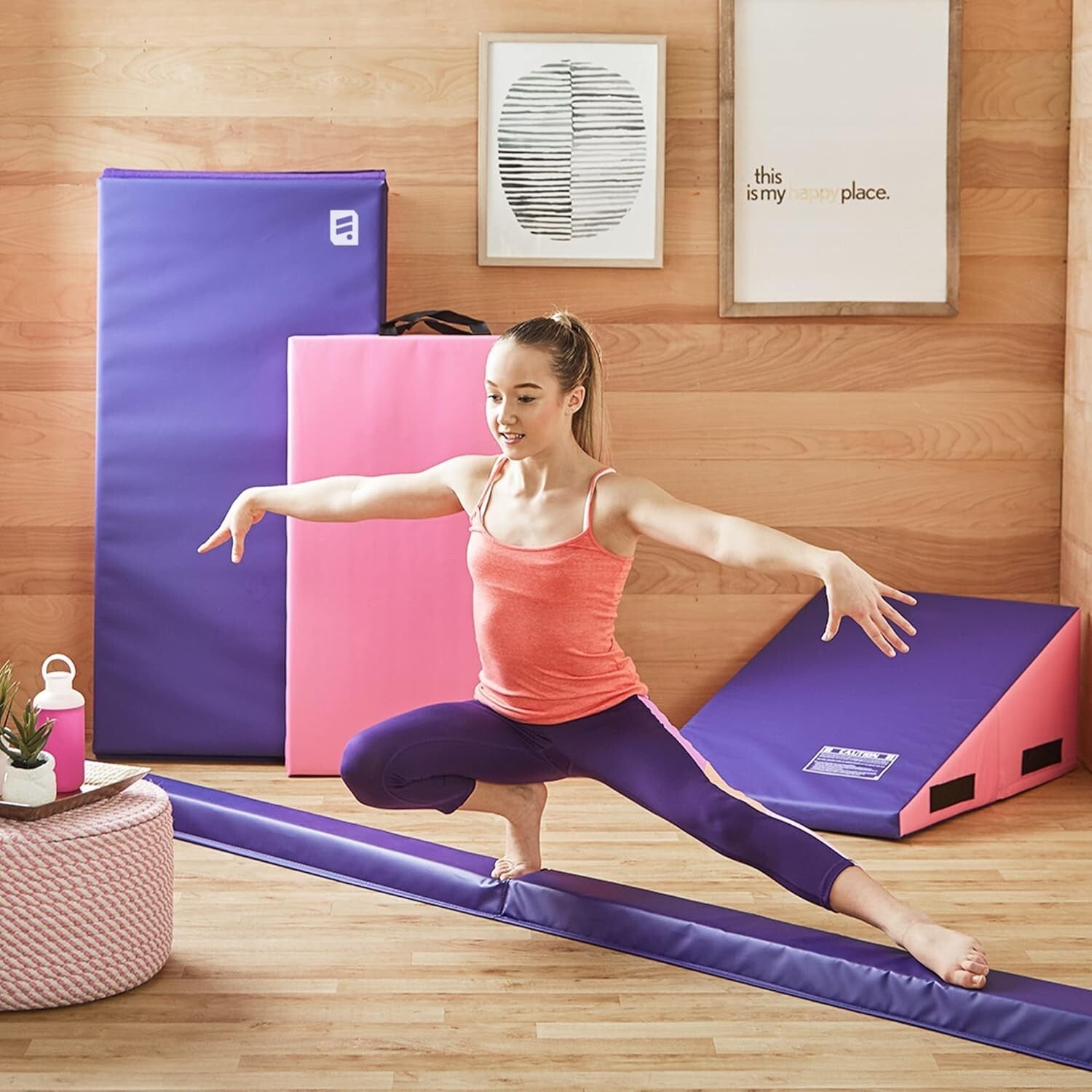 Wide Base 9 ft Folding Foam Balance Beam - Ideal for Kids and Cheerleaders