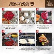Load image into Gallery viewer, Authentic Cast Iron Tortilla Press with Recipe Booklet &amp; Servilleta Napkin, 6.5"