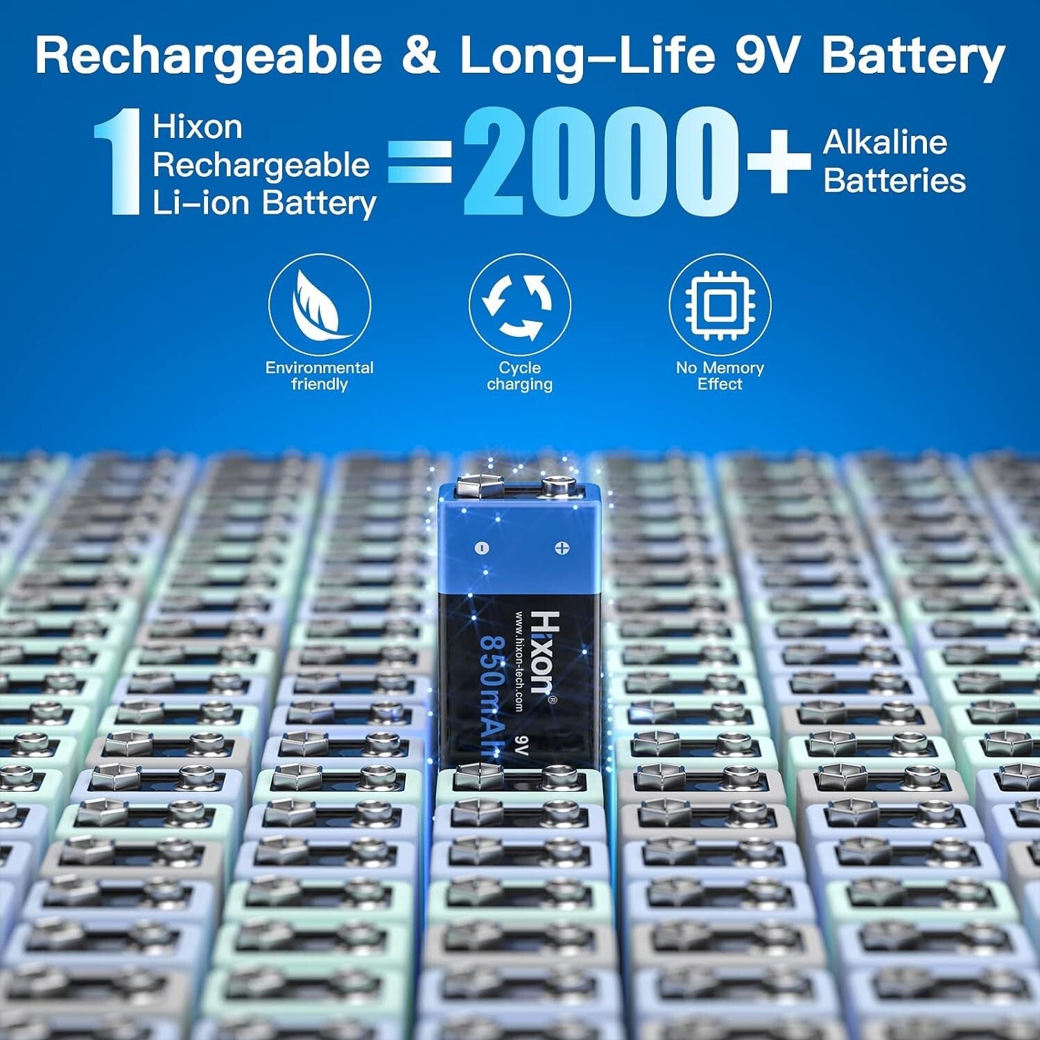 Fast-Charging 9V Battery Set - 850mAh Rechargeable Lithium Pack with Charger