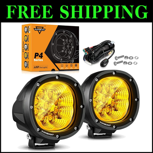 High-Performance 4-inch Amber LED Flood Lights with Adjustable Mounting Brackets