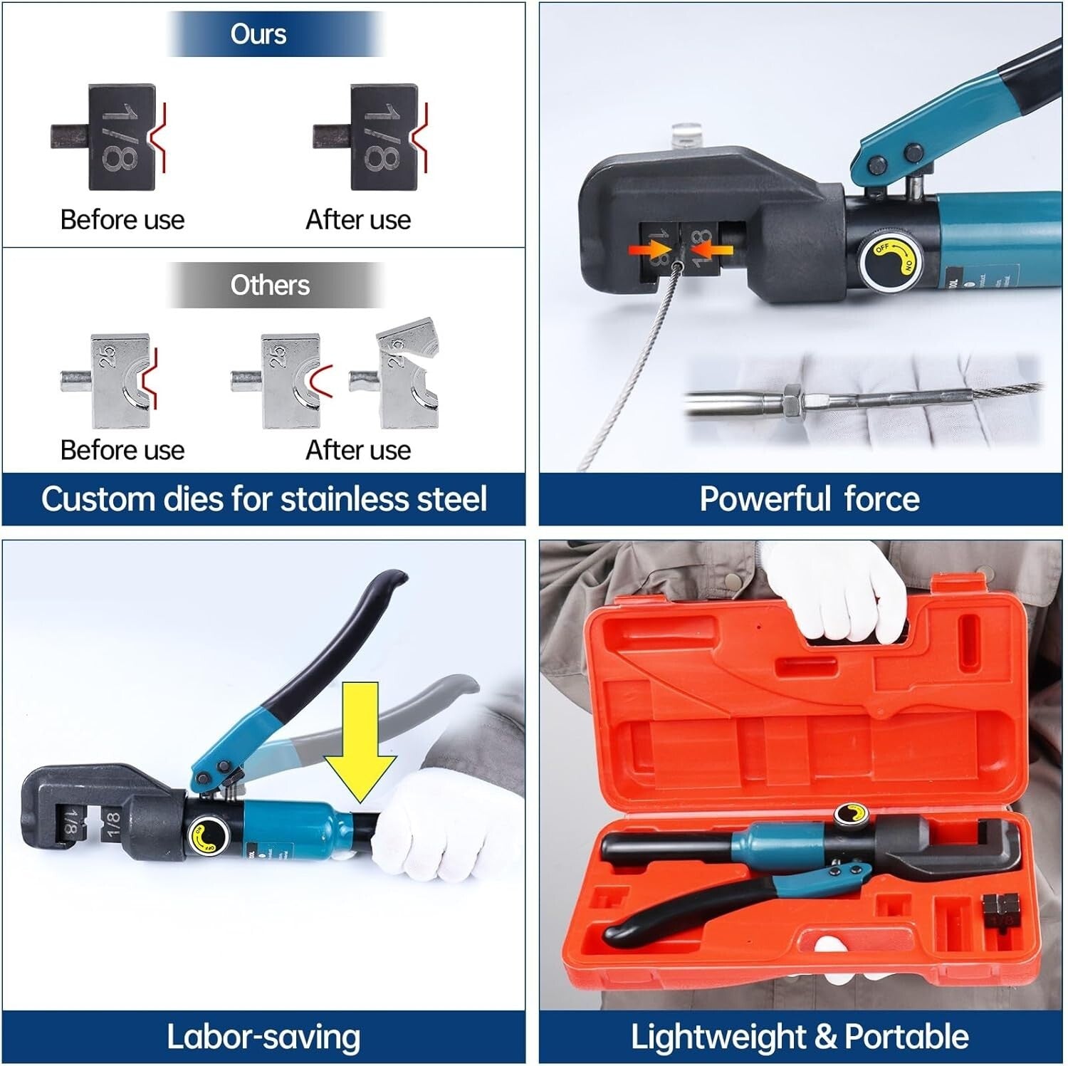 Hand-Powered Hydraulic Crimper with Ergonomic Handle for Stainless Steel Cables