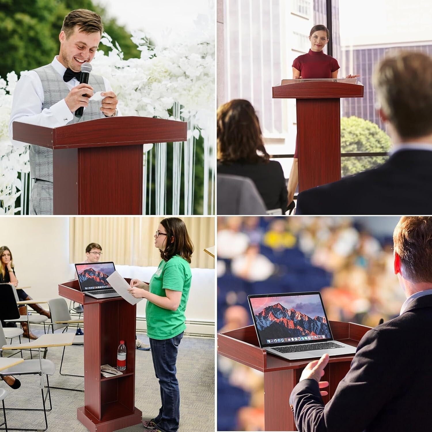 Elegant Wooden Podium Stand with Heavy Base for Classroom & Church Presentations