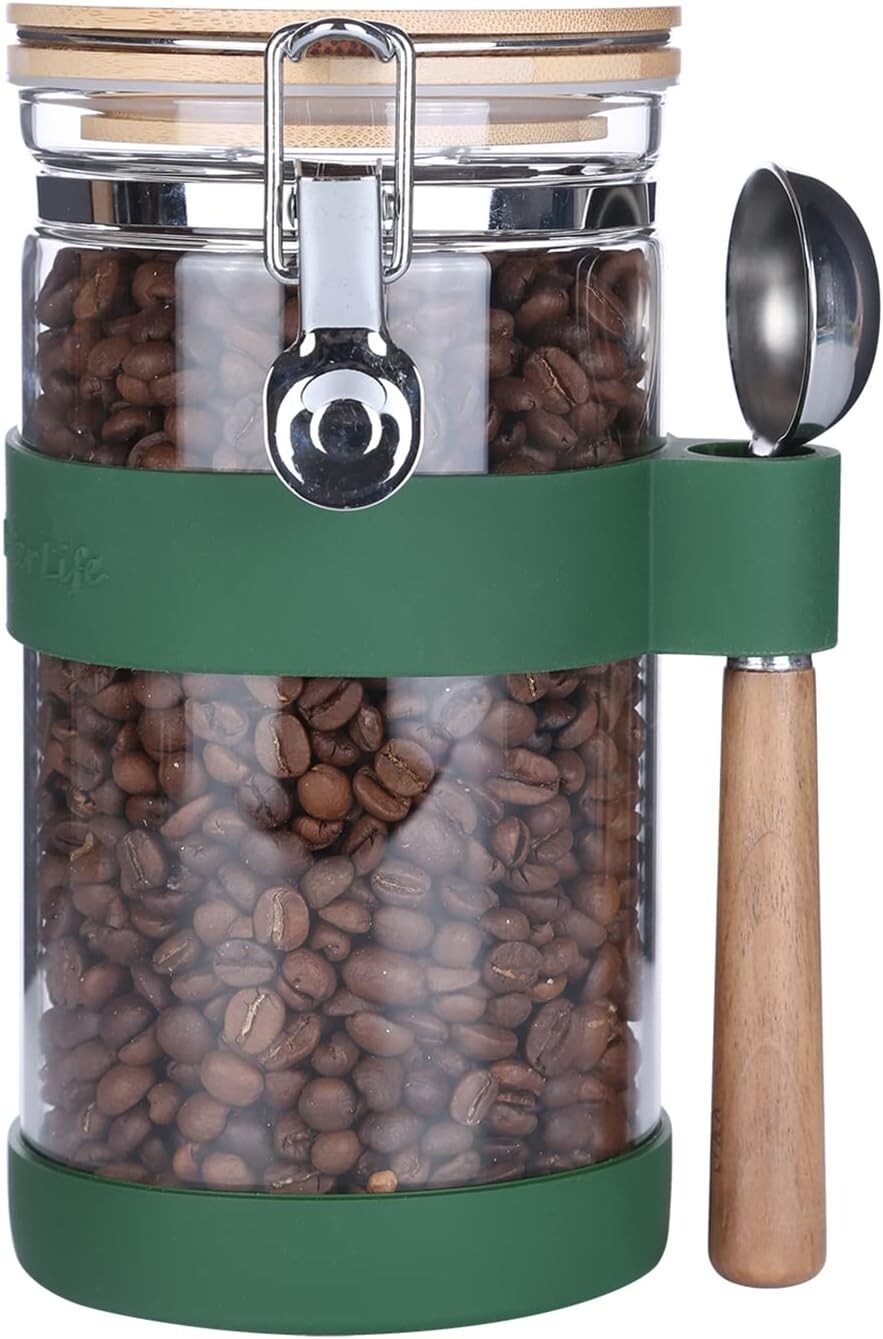 Elegant Airtight Coffee Storage Container with Scoop and Silicone Sleeve - 40oz