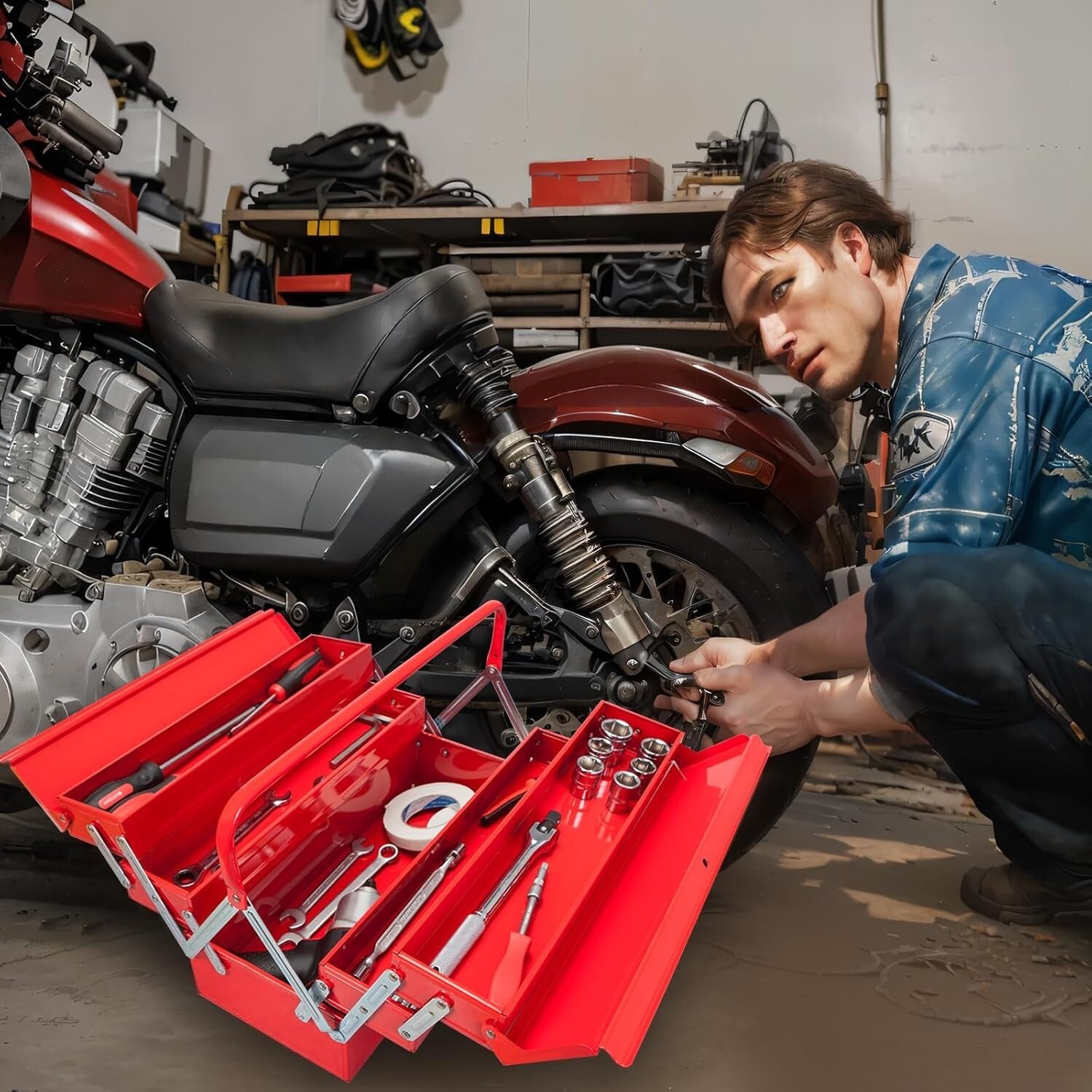 Durable 18-Inch Cantilever Toolbox - Locking Steel Organizer for DIY Projects