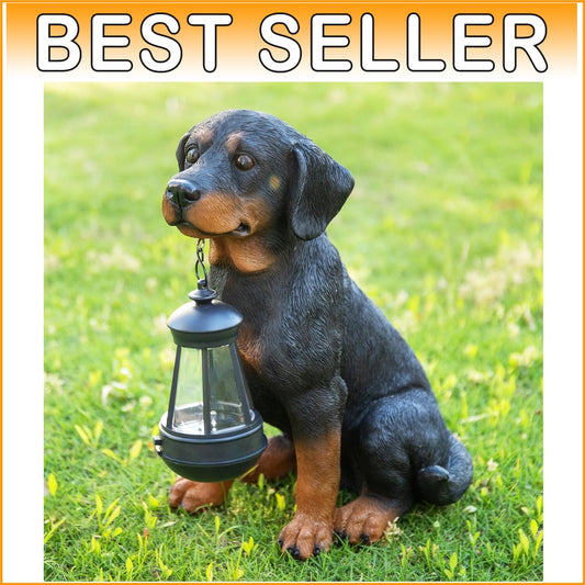Charming Rottweiler Statue with Solar LED for All-Season Outdoor Decoration