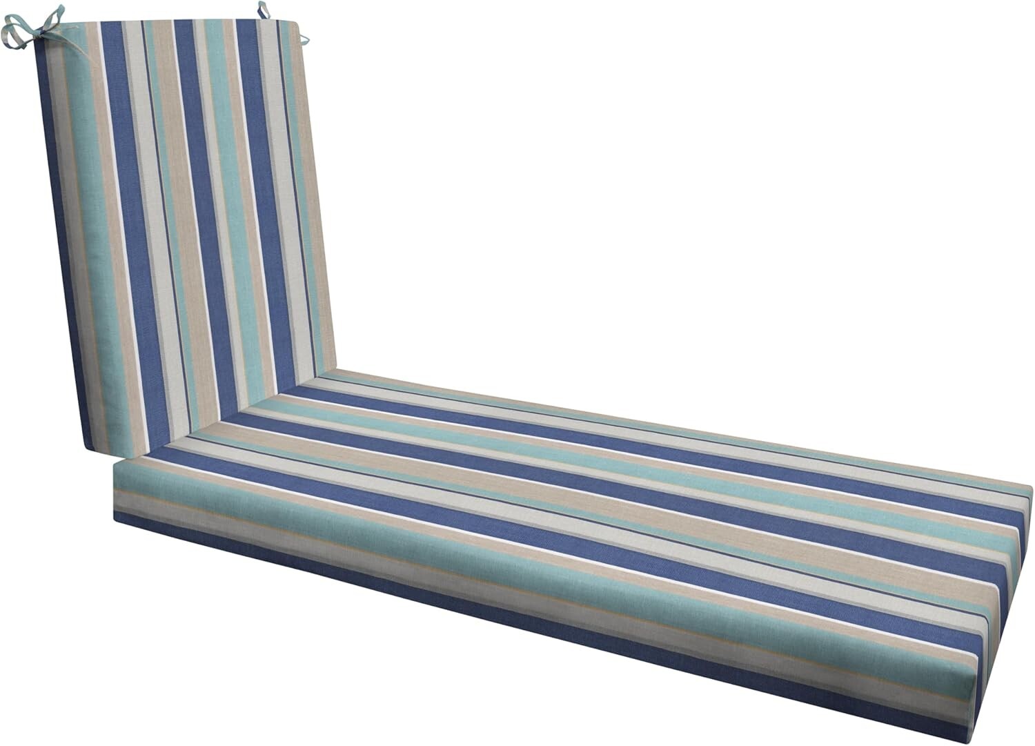 Durable Reversible Chaise Cushion for Outdoor Patios, Stripe Blue & Beige, 70"L