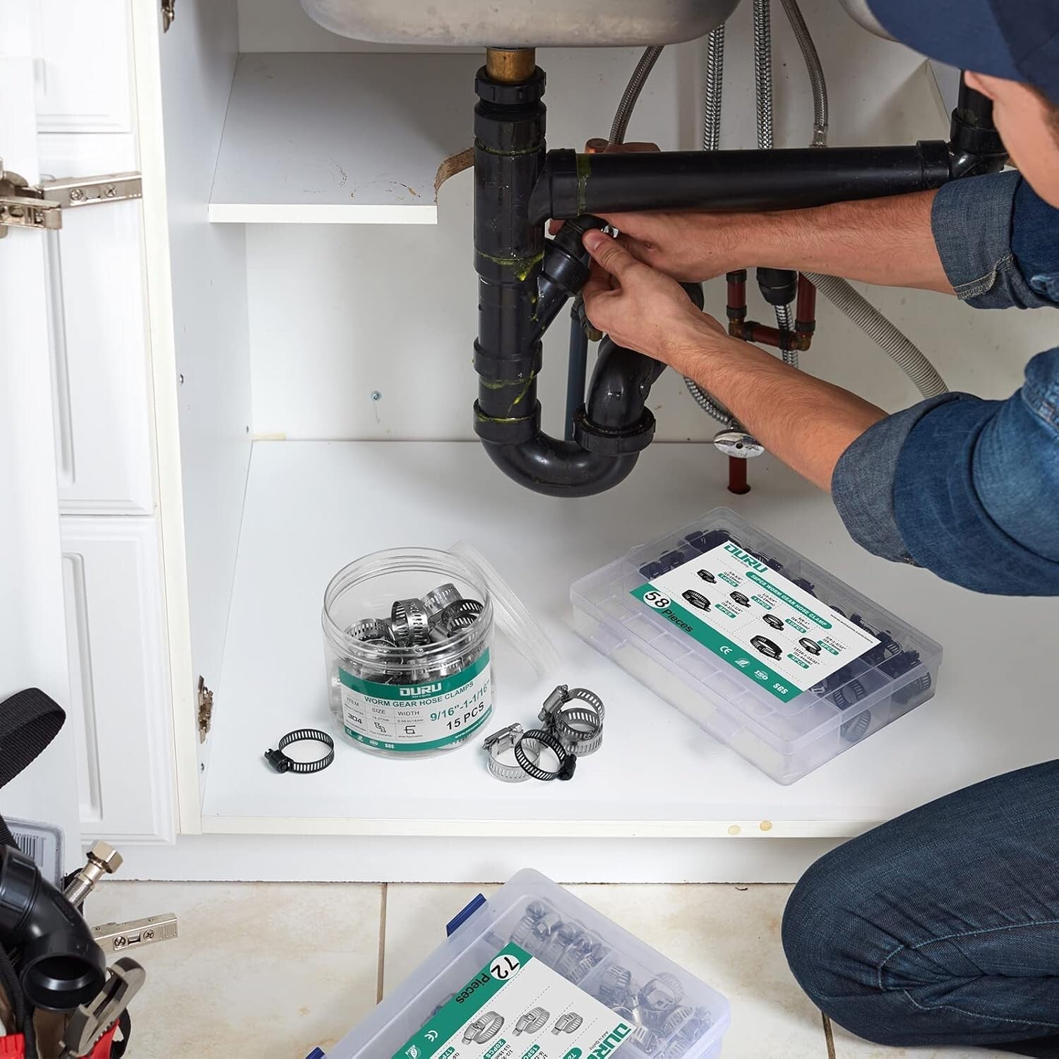 Durable Adjustable Hose Clamps Kit - 1/4" to 2" Black Stainless Steel Collection