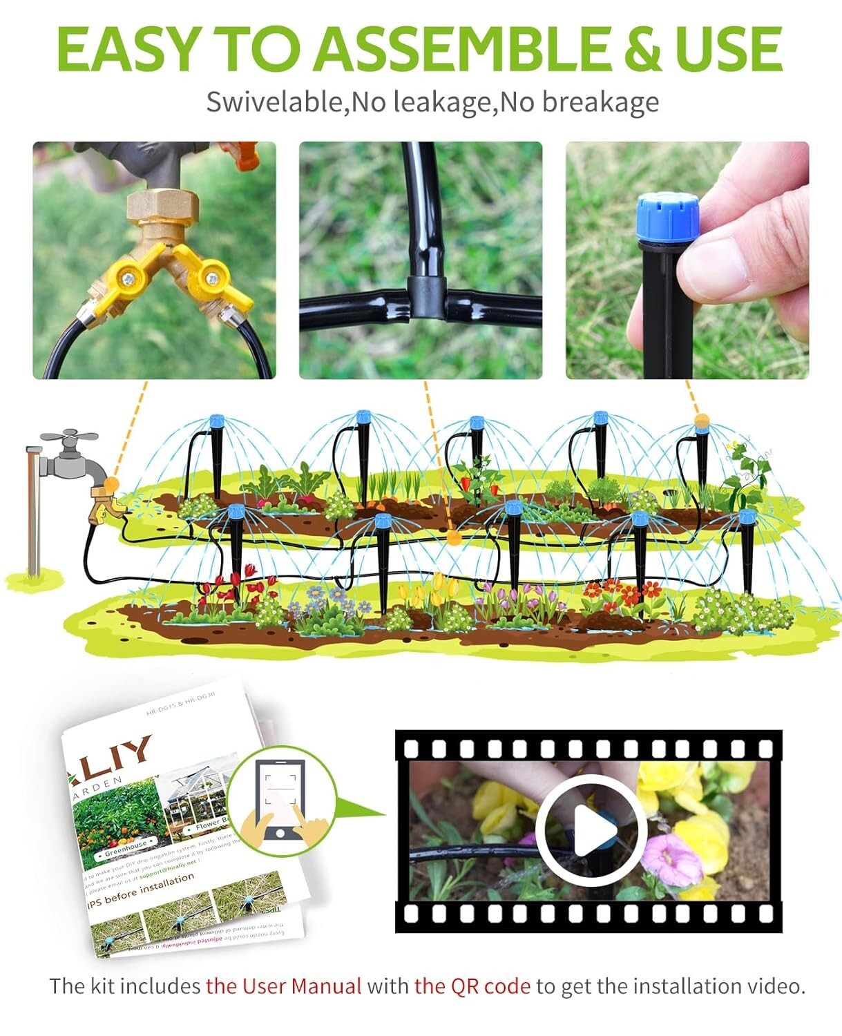 98.4ft Adjustable Drip Irrigation Kit for Efficient Plant Watering System