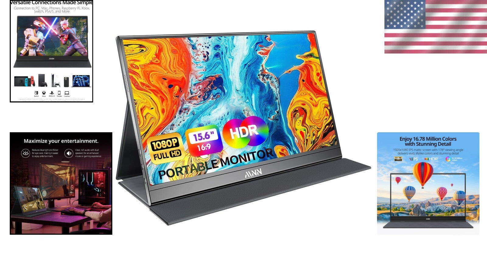 Ultra-Slim 15.6-Inch Portable Monitor - Full HD Eyecare Display with Smart Cover