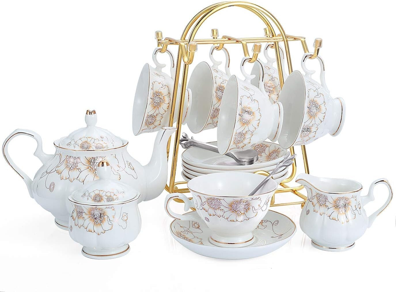 22-Piece Luxury Porcelain Tea Set with Exquisite Floral Design - Perfect Gift