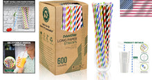 Load image into Gallery viewer, 10 Inch Disposable Paper Straws - Bulk of 600 Assorted Colors, Eco-Friendly