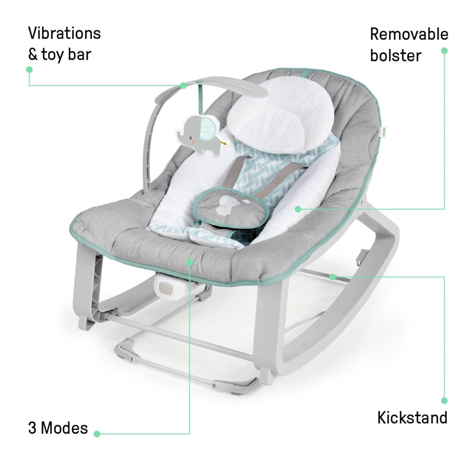 Infant to Toddler 3-in-1 Bouncer, Rocker, and Stationary Seat with Plush Toy