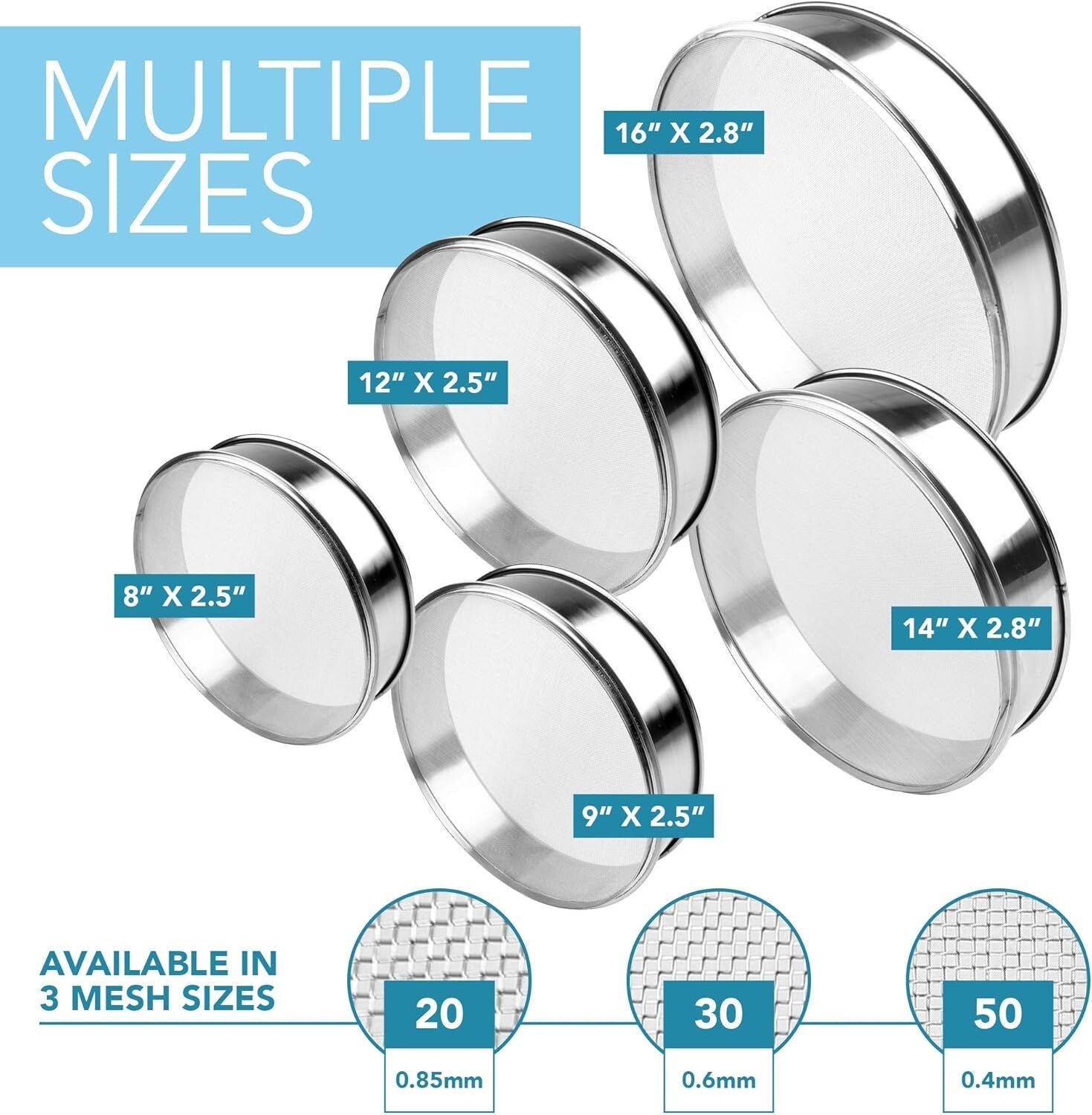 Commercial-Grade Stainless Steel Flour Sifter with Fine Mesh - 14" Diameter