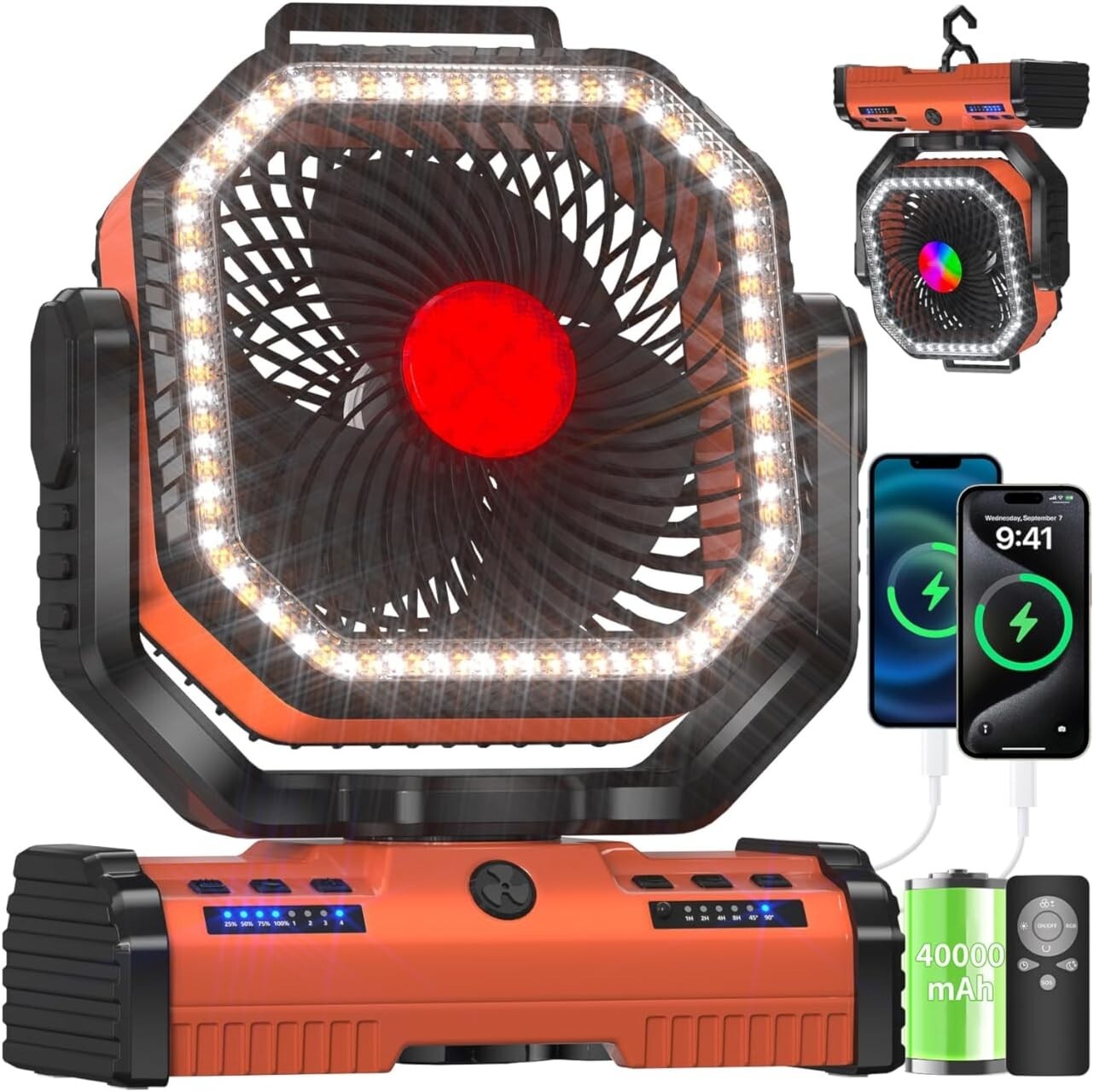 Multi-Function Camping Fan & LED Lantern - 40000mAh Rechargeable with SOS Light