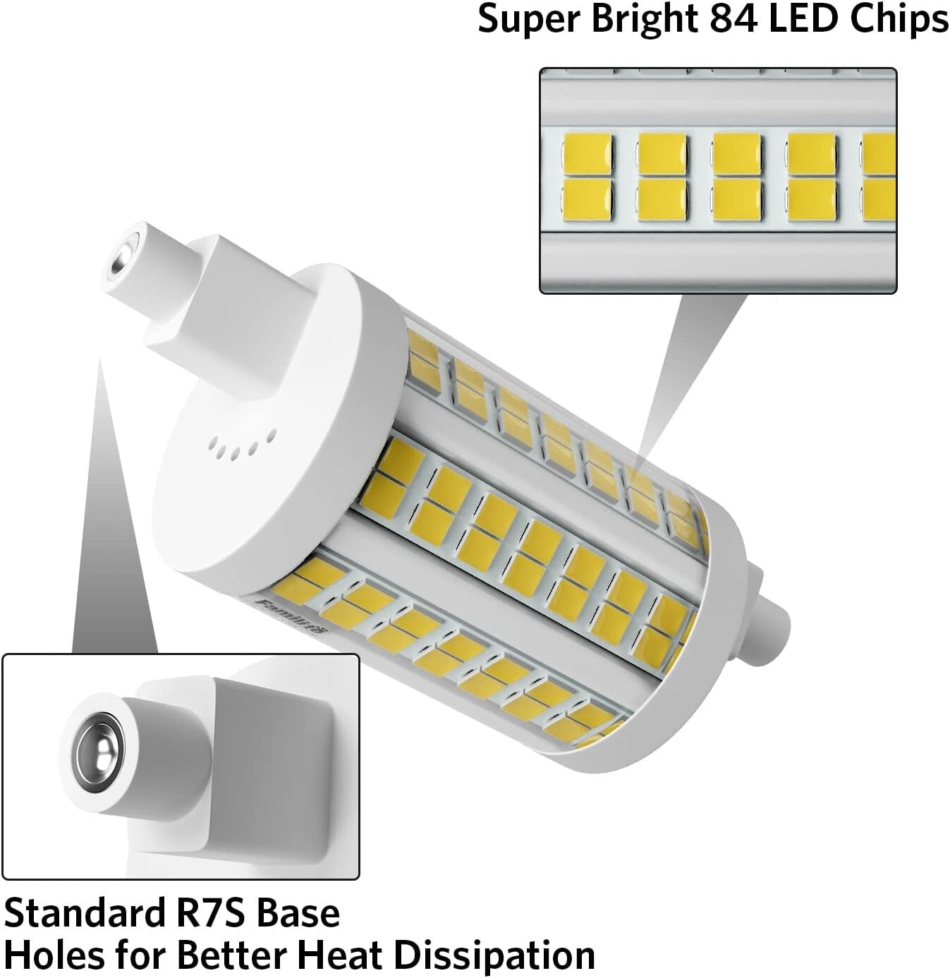 High-Efficiency R7S 15W LED Bulbs, 1500 Lumen Dimmable 6000K Cool White, 4-Pack