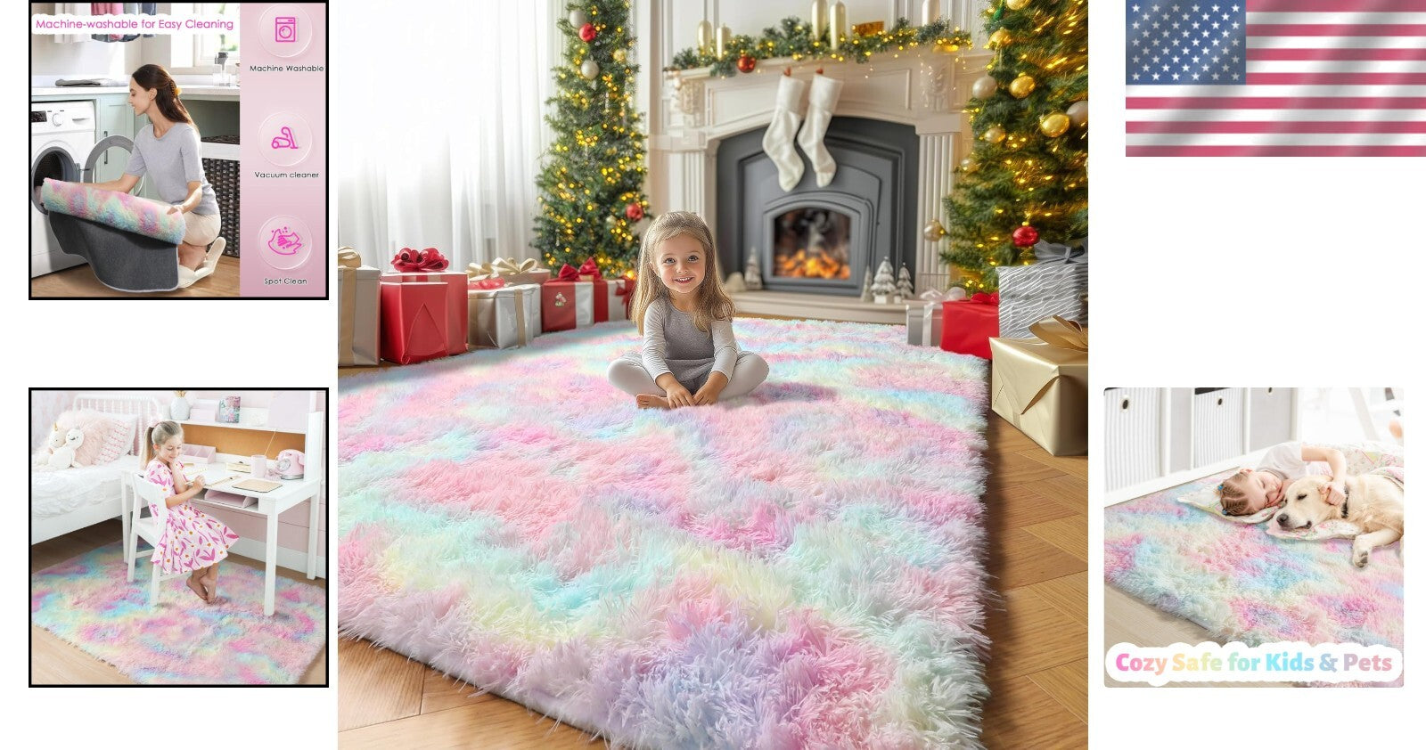 Soft Plush 5x8 Rainbow Shag Area Rug - Ideal for Girls' Playrooms & Nurseries