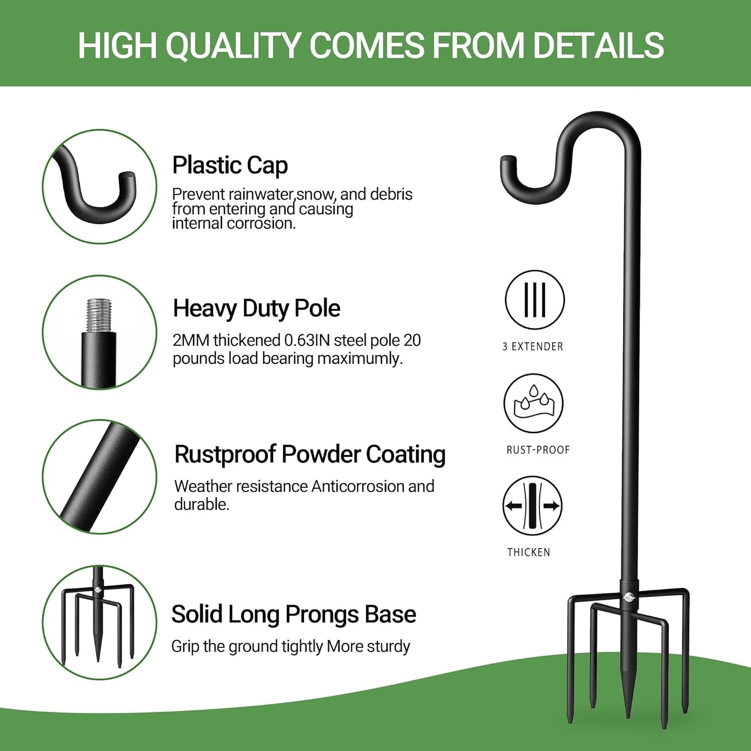 Durable 92-Inch Shepherd's Hooks - Adjustable Height Garden Holders, 2 Pack