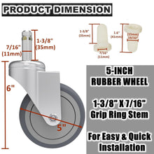 Load image into Gallery viewer, 225 lb Load Capacity 5-Inch Swivel Caster Wheels for Versatile Use - 4 Pack