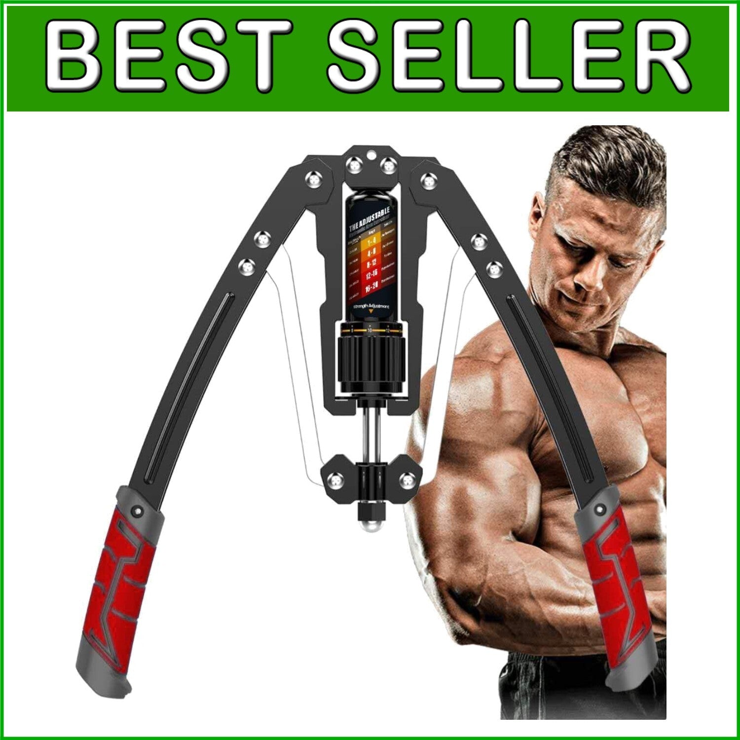 Durable Adjustable Arm Exerciser with Hydraulic Power - 22 to 440lbs Resistance